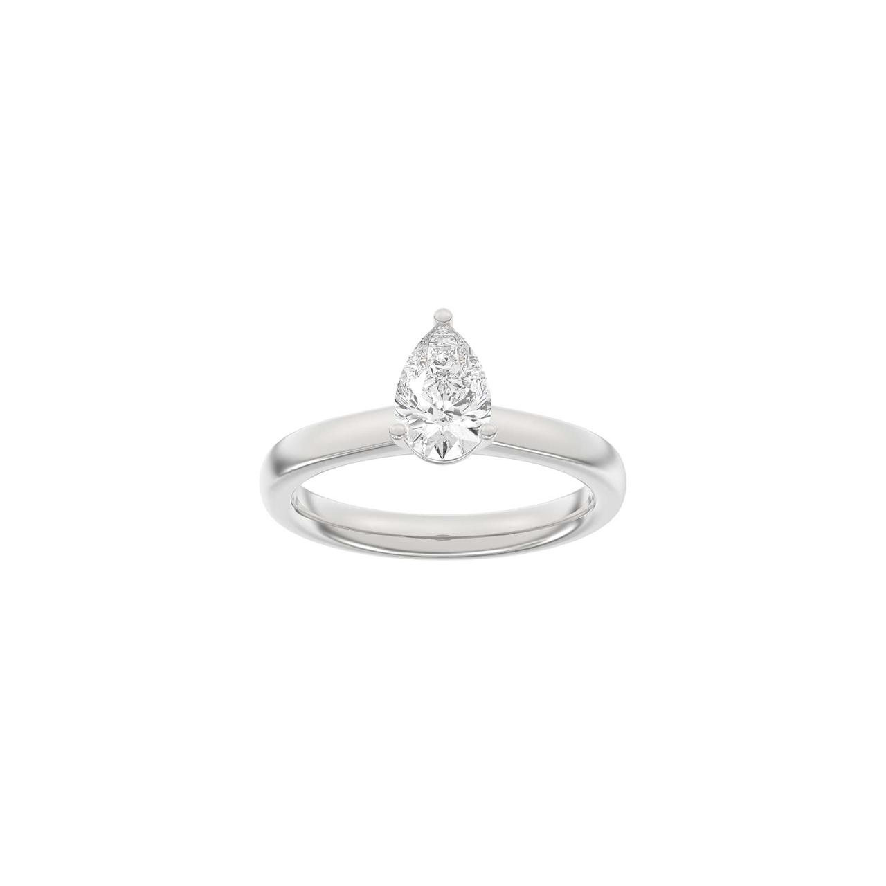 LUXURY Classic drop 14ct. whitegold ring m. Lab. G. dia. 1,0ct TW/VS2 Sz. 60