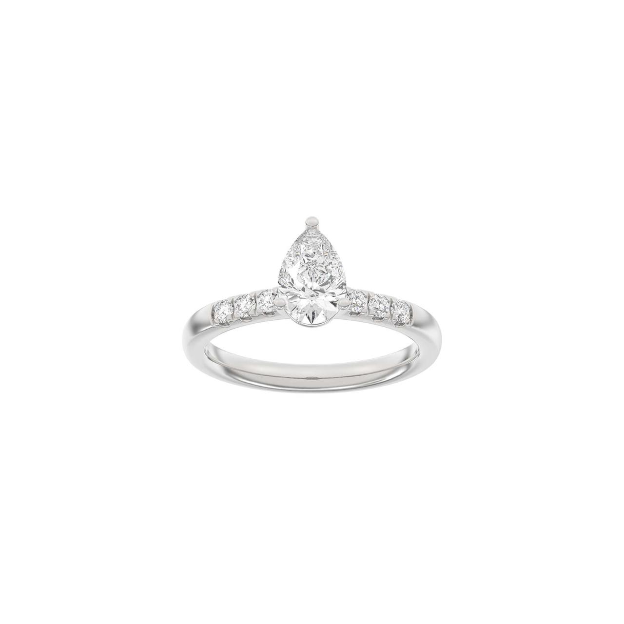 LUXURY Classic drop 14ct. whitegold ring m. Lab. G. dia. 1,2ct TW/VS2