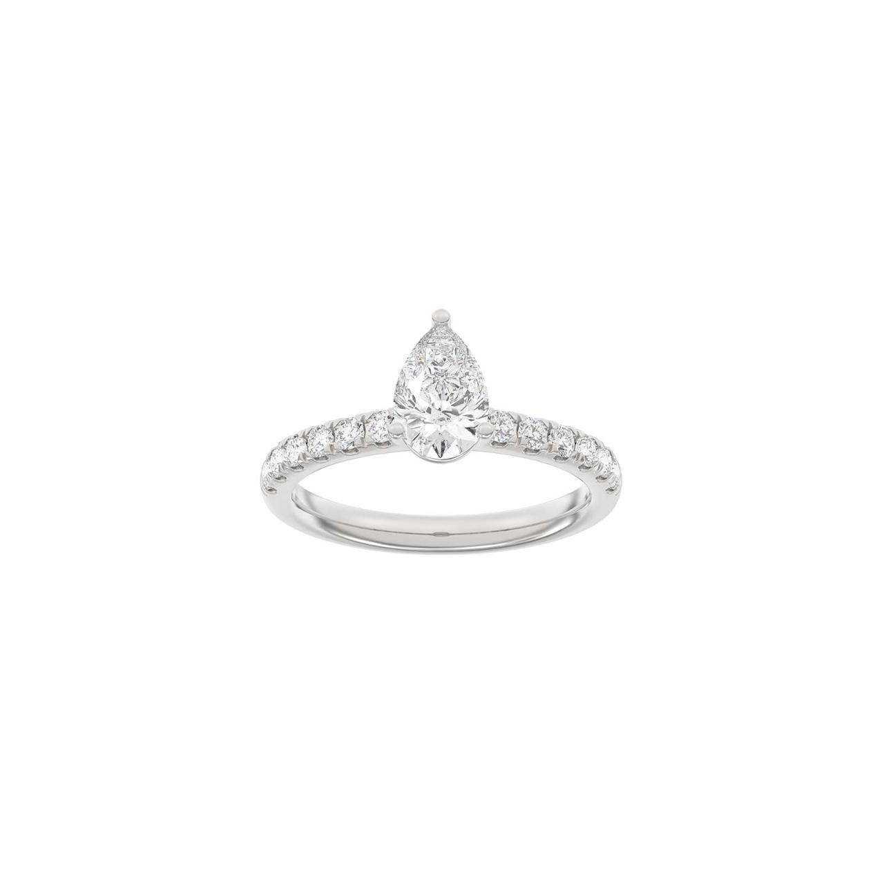 LUXURY Classic drop 14ct. whitegold ring m. Lab. G. dia. 1,4ct TW/VS2
