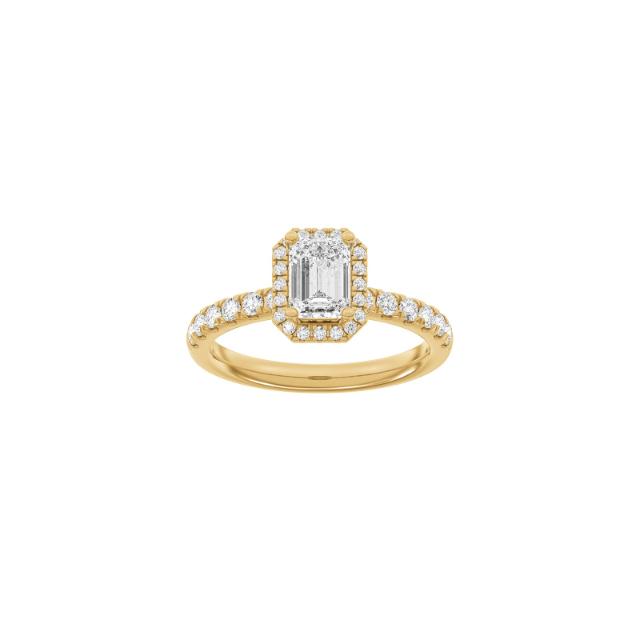 LUXURY Halo square 14ct. gold ring m. Lab. G. dia. 1,52ct TW/VS2 Sz. 51
