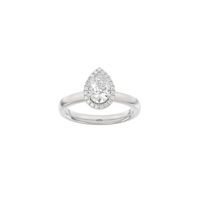 LUXURY Halo drop 14ct. whitegold ring m. Lab. G. dia. 1,12ct TW/VS2 Sz. 51