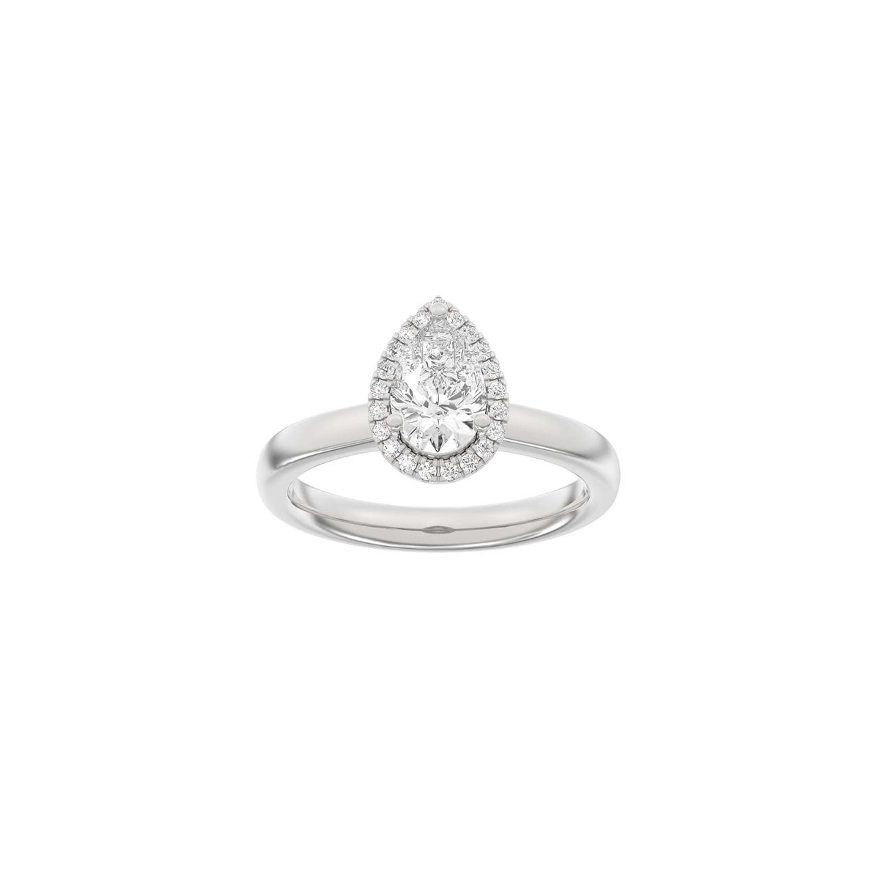 LUXURY Halo drop 14ct. whitegold ring m. Lab. G. dia. 1,12ct TW/VS2 Sz. 52