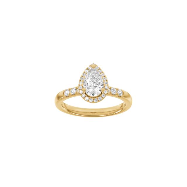 LUXURY Halo drop 14ct. gold ring m. Lab. G. dia. 1,32ct TW/VS2