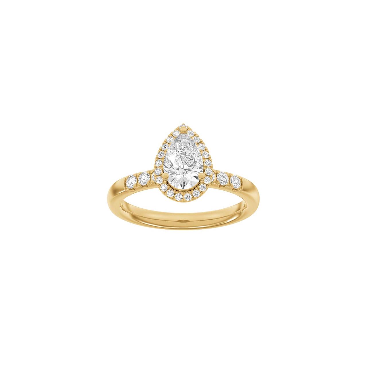 LUXURY Halo drop 14ct. gold ring m. Lab. G. dia. 1,32ct TW/VS2 Sz. 59