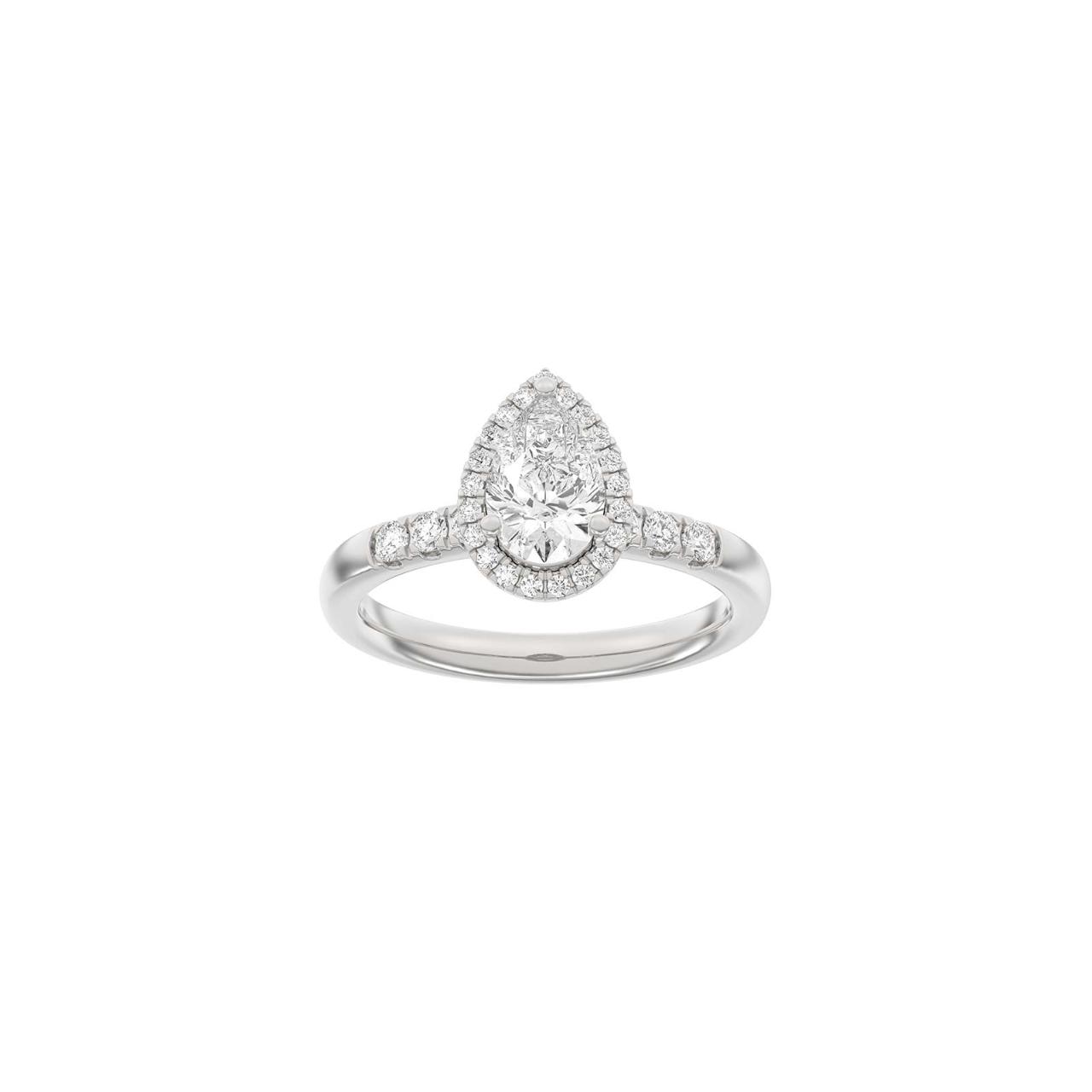 LUXURY Halo drop 14ct. whitegold ring m. Lab. G. dia. 1,32ct TW/VS2 Sz. 50