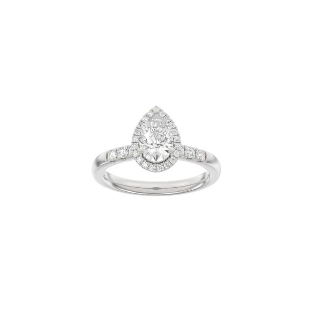 LUXURY Halo drop 14ct. whitegold ring m. Lab. G. dia. 1,32ct TW/VS2 Sz. 50