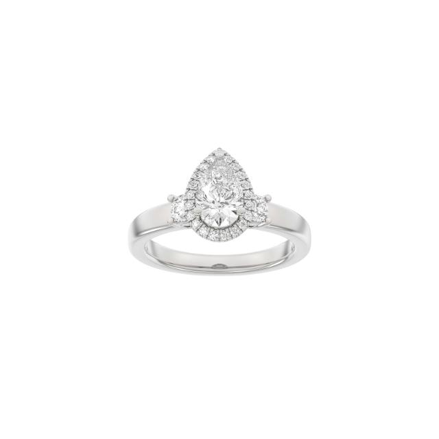 LUXURY Halo drop 14ct. whitegold ring m. Lab. G. dia. 1,45ct TW/VS2 Sz. 58