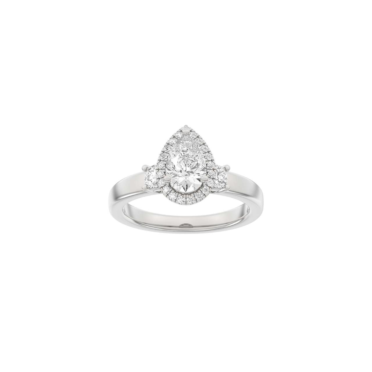 LUXURY Halo drop 14ct. whitegold ring m. Lab. G. dia. 1,45ct TW/VS2 Sz. 59