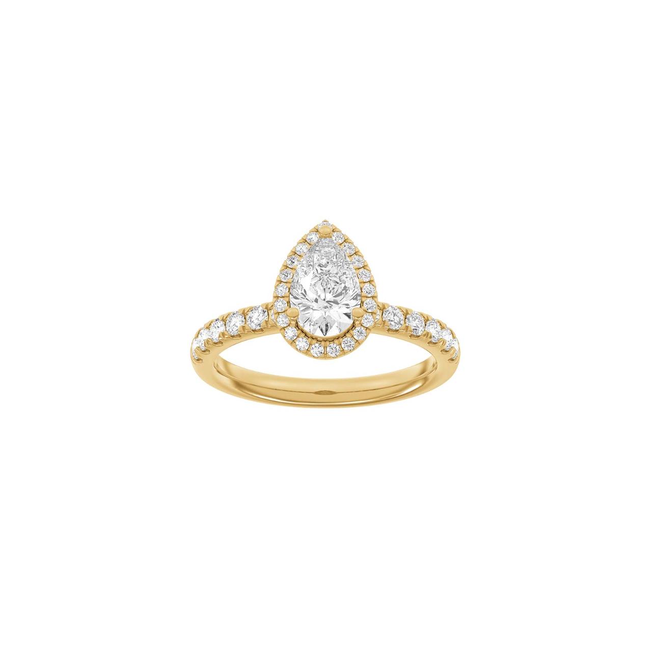 LUXURY Halo drop 14ct. gold ring m. Lab. G. dia. 1,52ct TW/VS2 Sz. 54
