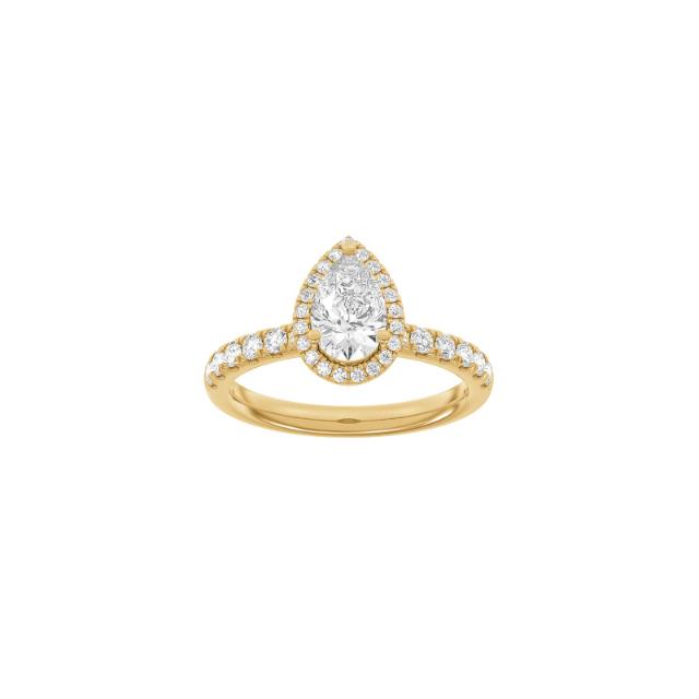 LUXURY Halo drop 14ct. gold ring m. Lab. G. dia. 1,52ct TW/VS2 Sz. 60