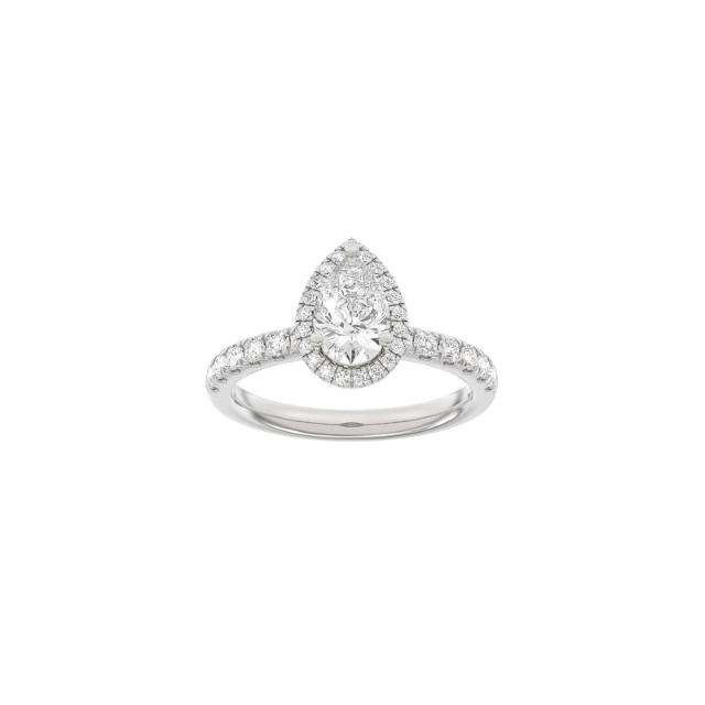 LUXURY Halo drop 14ct. whitegold ring m. Lab. G. dia. 1,52ct TW/VS2 Sz. 51