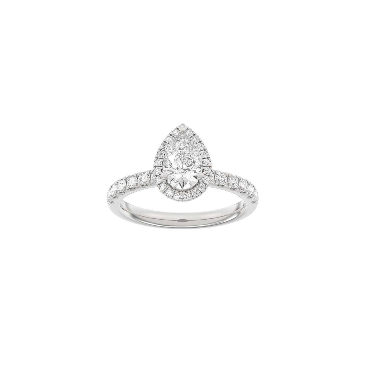 LUXURY Halo drop 14ct. whitegold ring m. Lab. G. dia. 1,52ct TW/VS2 Sz. 58