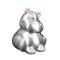 Pewter plated money bank hippopotamus, pink enamel