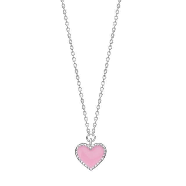 Rhd. silver necklace heart w. pink enamel