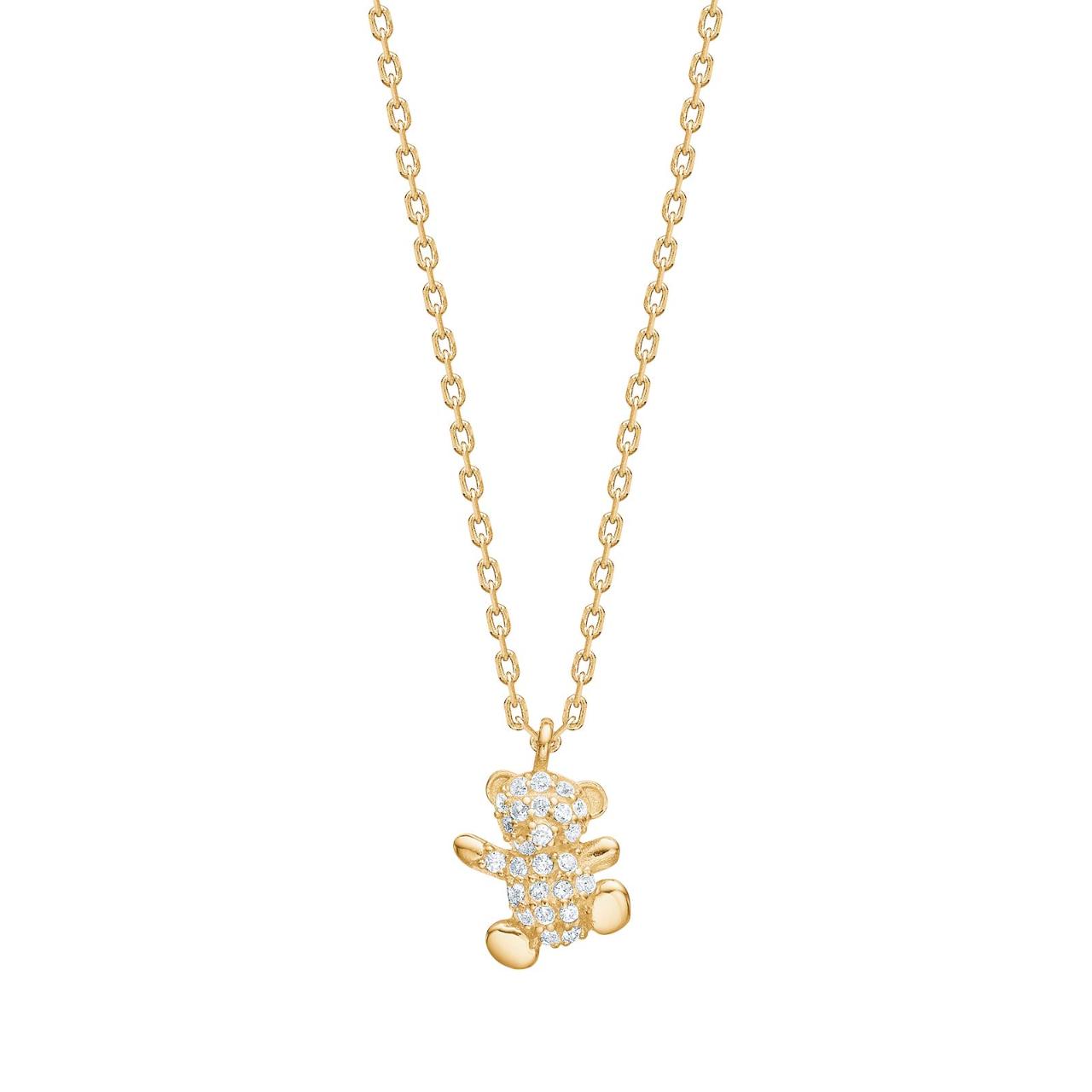 Goldp. silver necklace teddy bear w/cz