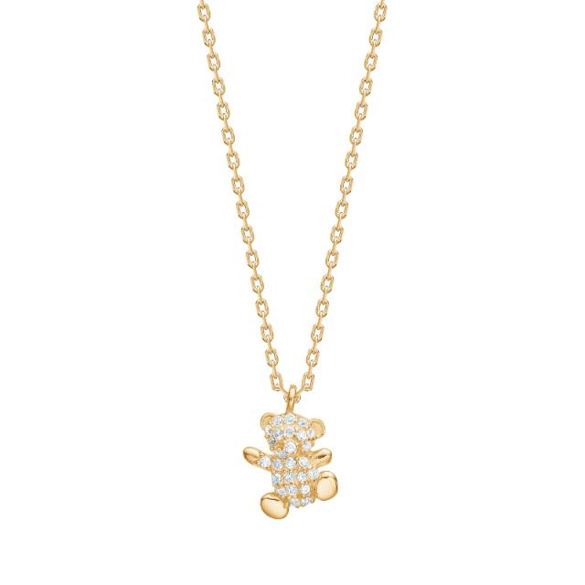 Goldp. silver necklace teddy bear w/cz