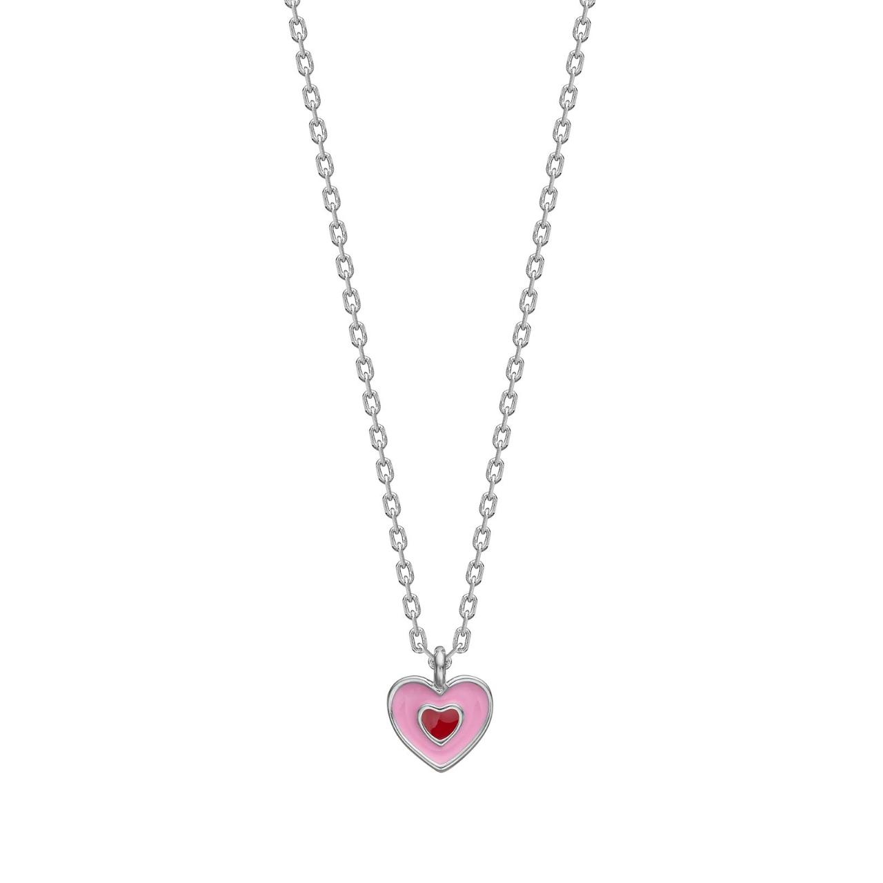 Rhod. silver necklace heart w/ pink enamel