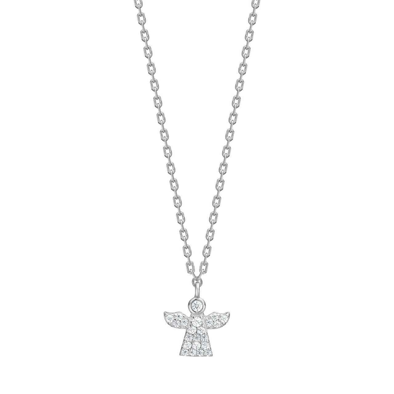 Rhod. silver necklace angel w. white cz