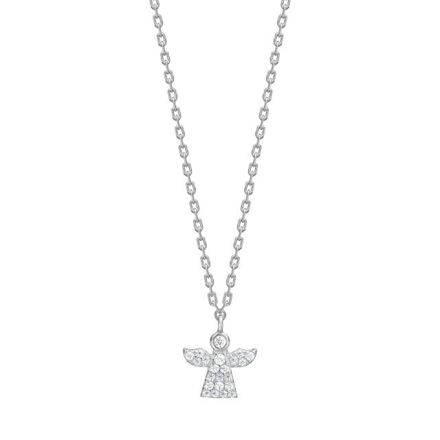 Rhod. silver necklace angel w. white cz