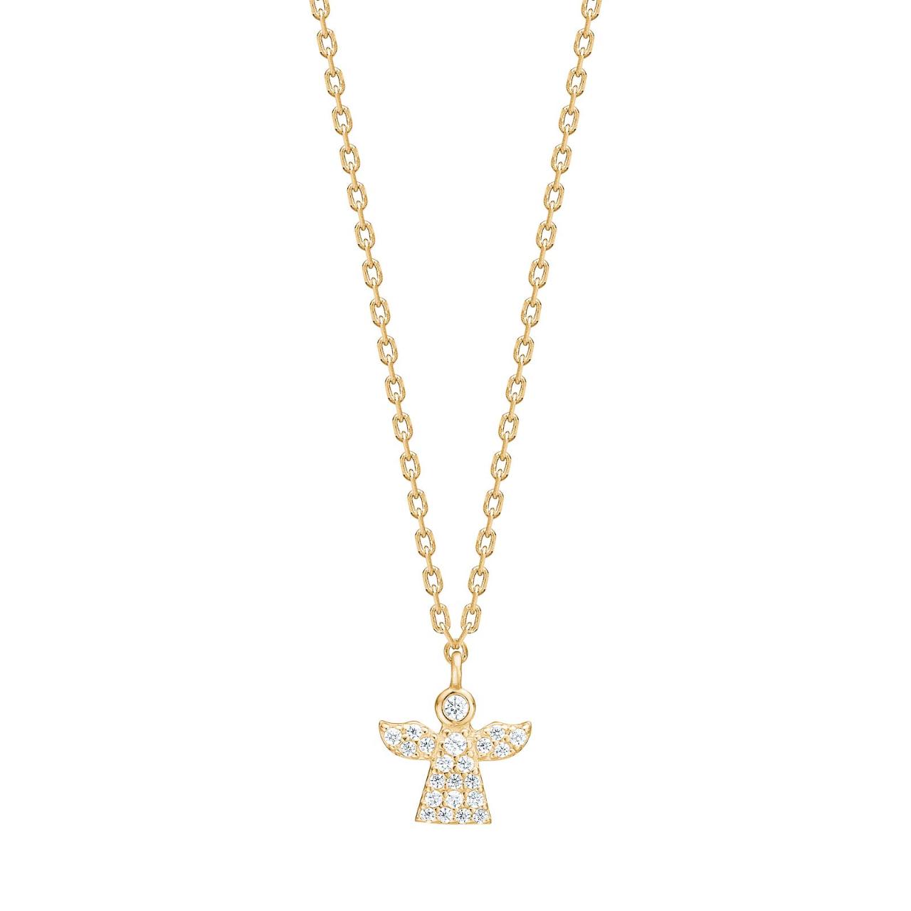 Goldp. silver necklace angel w. white cz