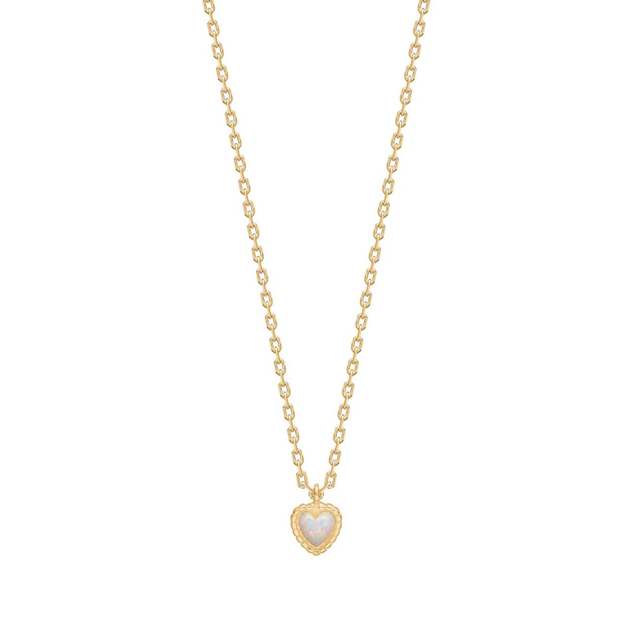 Goldp. silver necklace heart w/ white opal