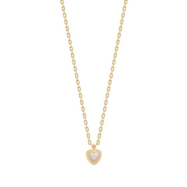 Goldp. silver necklace heart w/ white opal