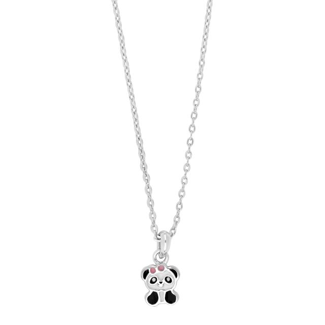 Rhod. silver necklace Panda w/enamel incl. chain 