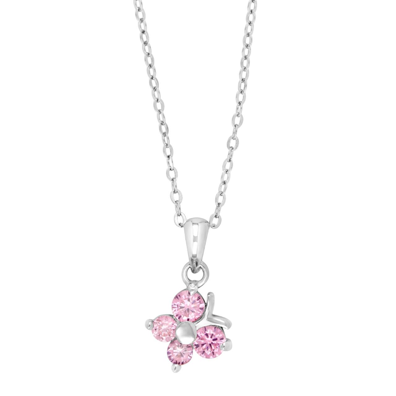Rhod. silver pendant butterfly w/pink cz incl. cha 