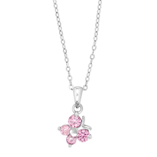 Rhod. silver pendant butterfly w/pink cz incl. cha 