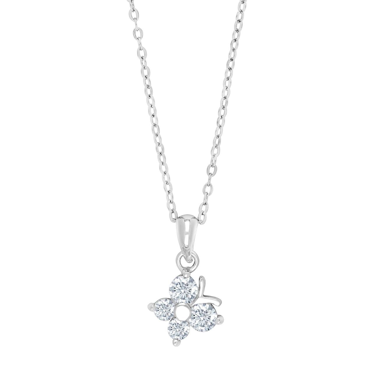 Rhod. silver pendant butterfly w/cz incl. chain 