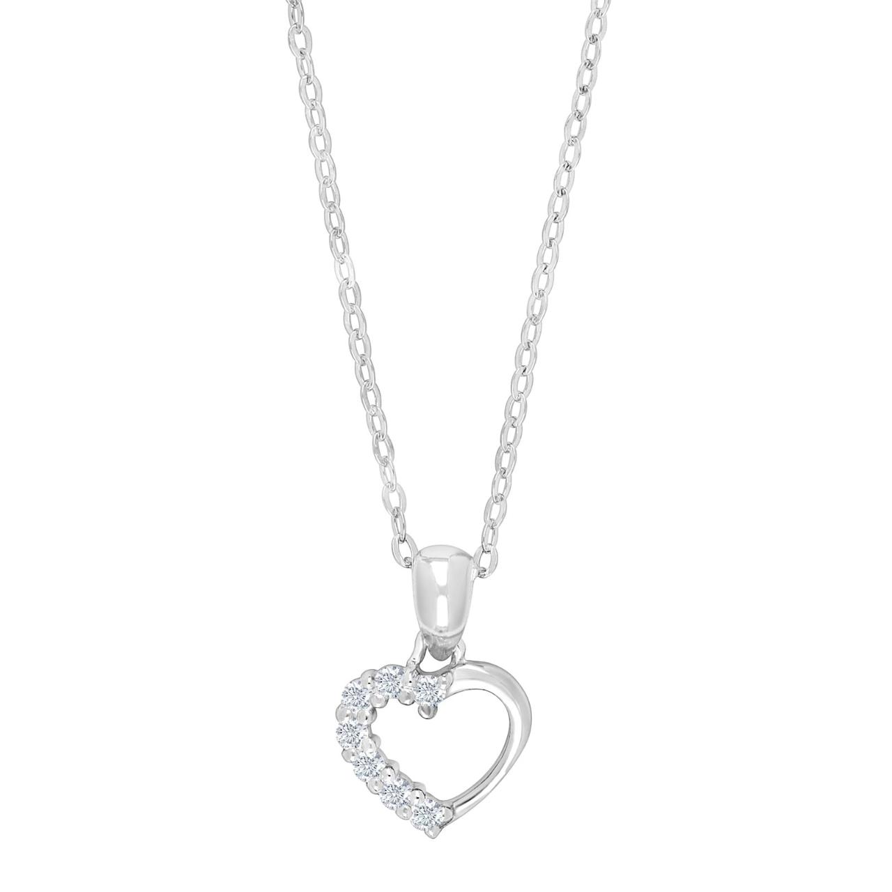 Rhod. silver pendant heart w/cz incl. chain 