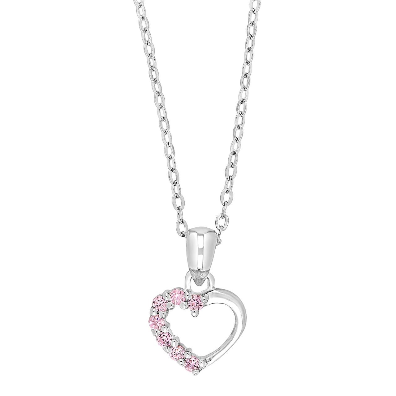 Rhod. silver pendant heart w/pink cz incl. chain 