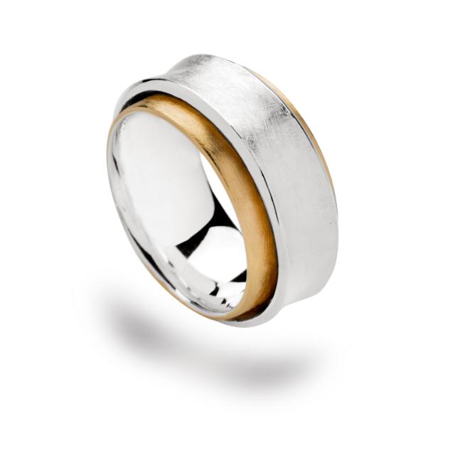 925/- ring, partly gp, rhodium-plated