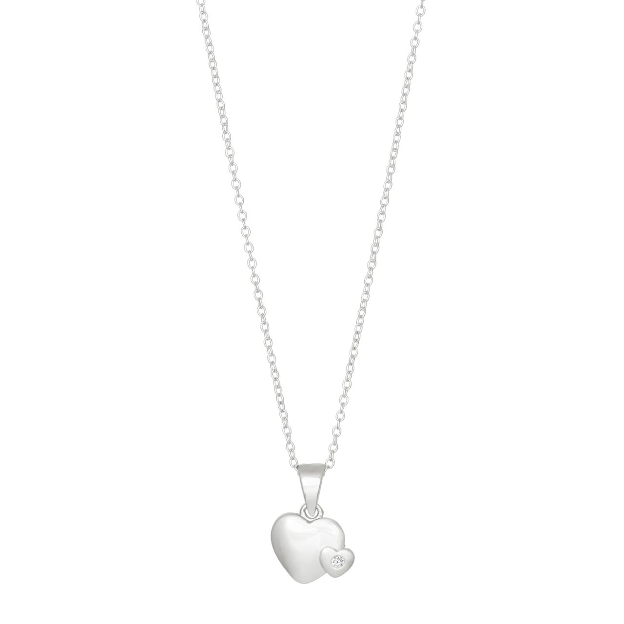 Rhod. silver necklace heart w/cz 