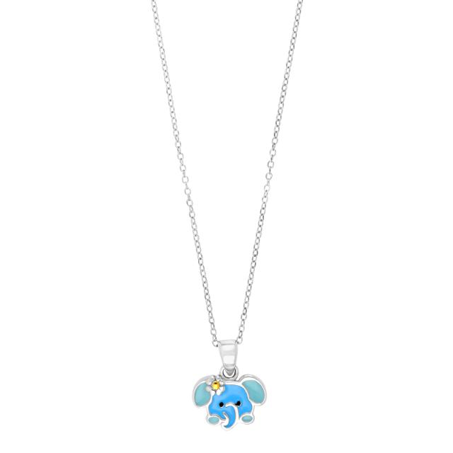 Rhod. silver necklace elephant w/enamel 