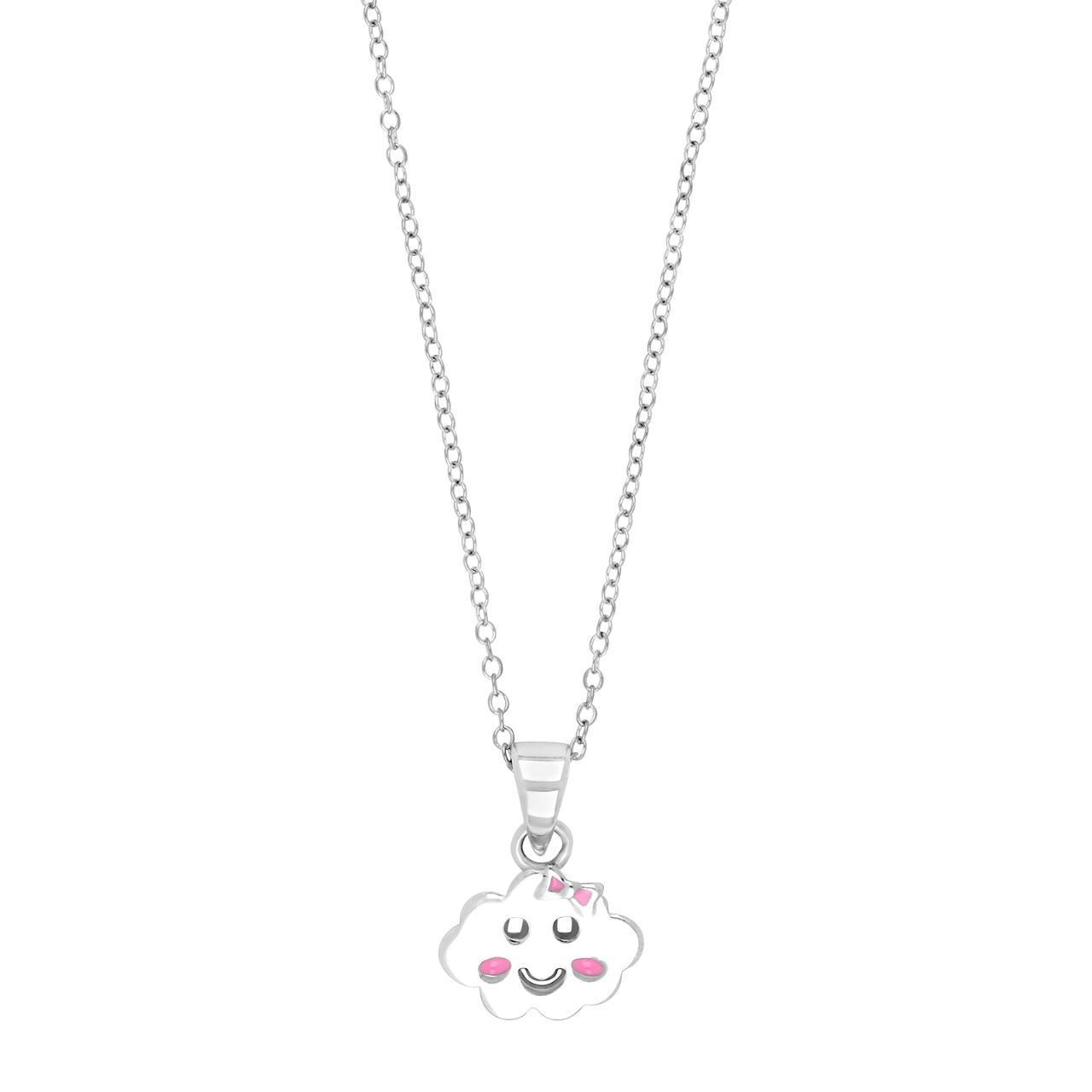 Rhod. silver necklace cloud w/enamel 