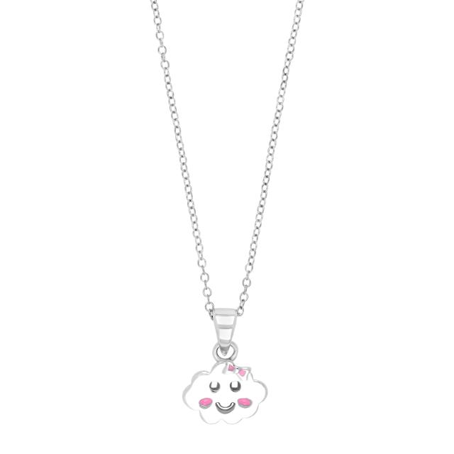 Rhod. silver necklace cloud w/enamel 