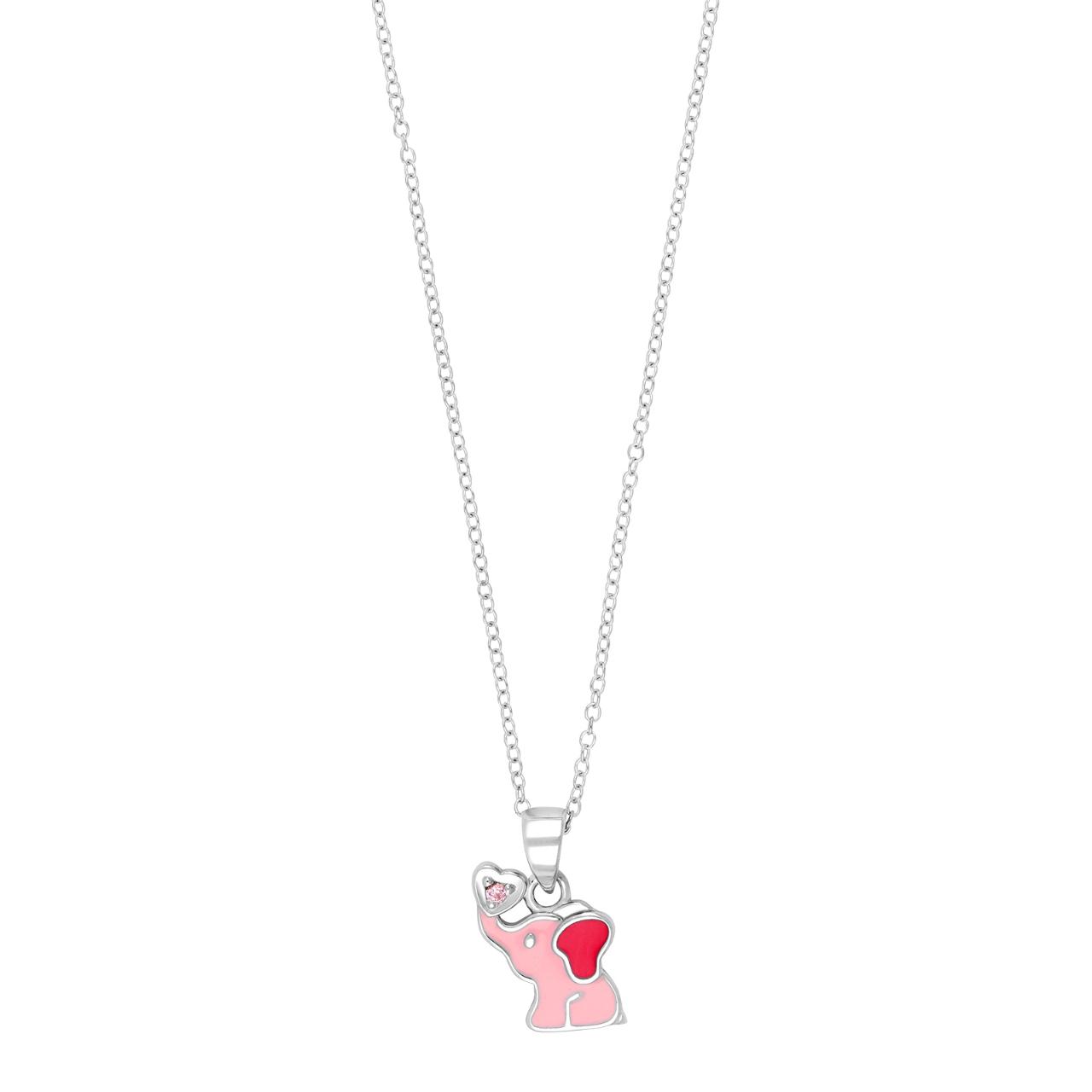 Rhod. silver necklace elephant w/enamel 