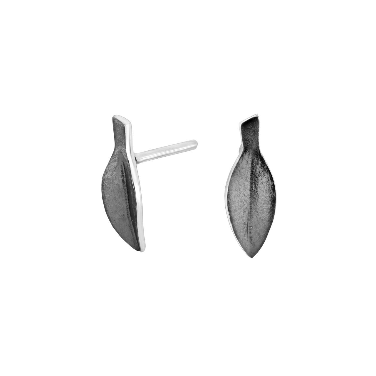 Silver black rhod. earring leaf 