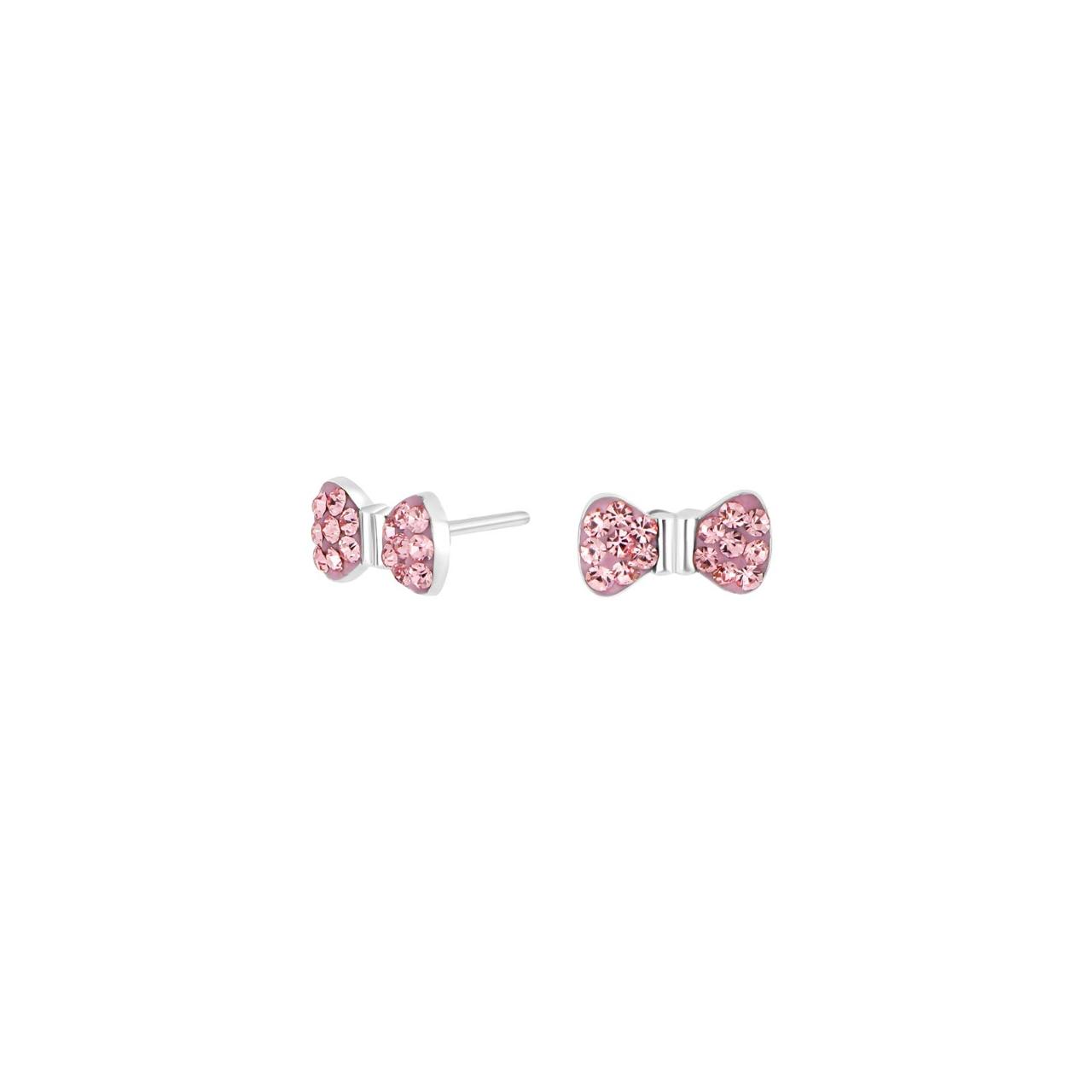 Rhd. silver earrings bow w. pink cz