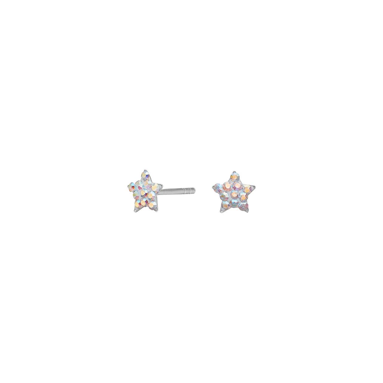Rhd. silver earrings star w. white cz
