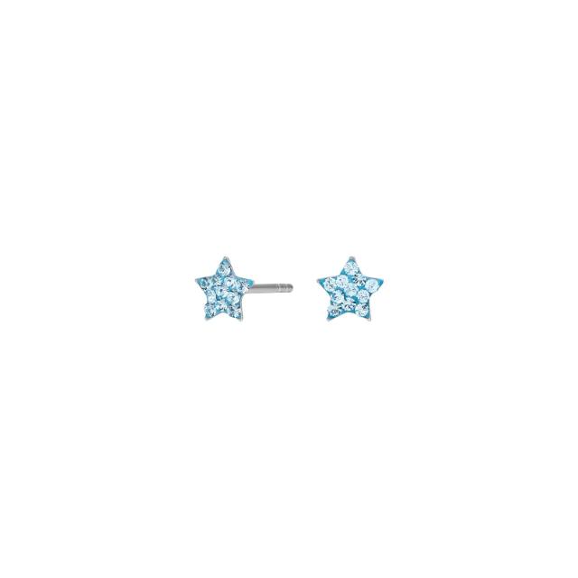 Rhd. silver earrings star w. light blue cz