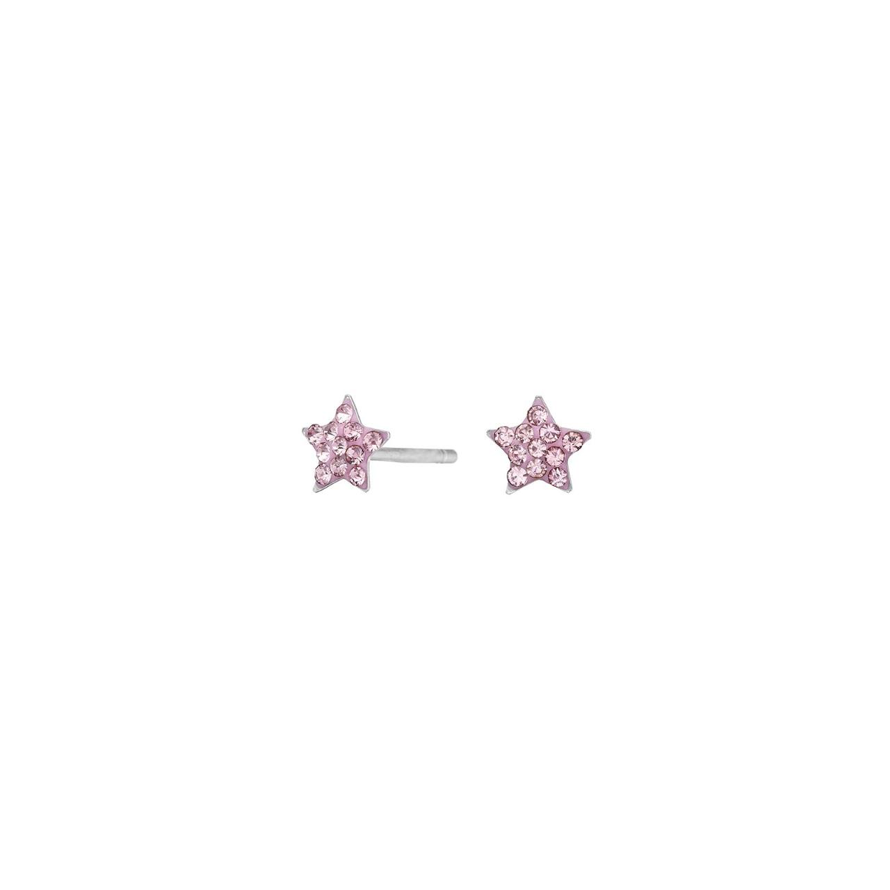 Rhd. silver earrings star w. pink cz