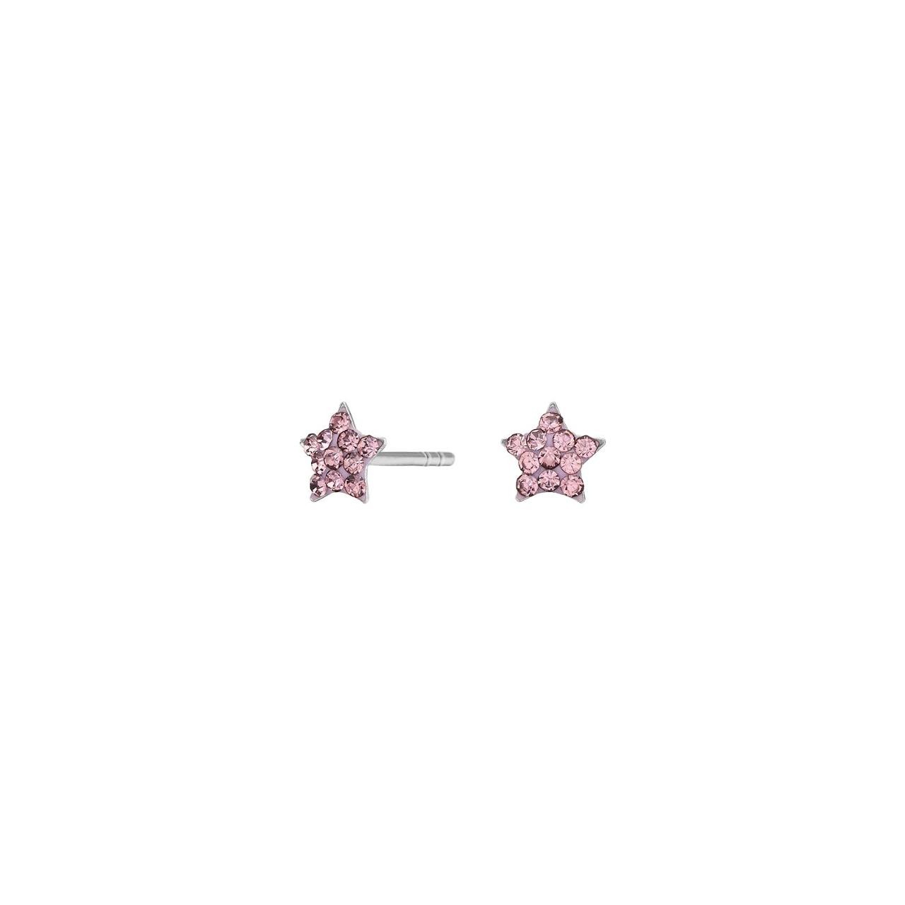 Rhd. silver earrings star w. purple cz