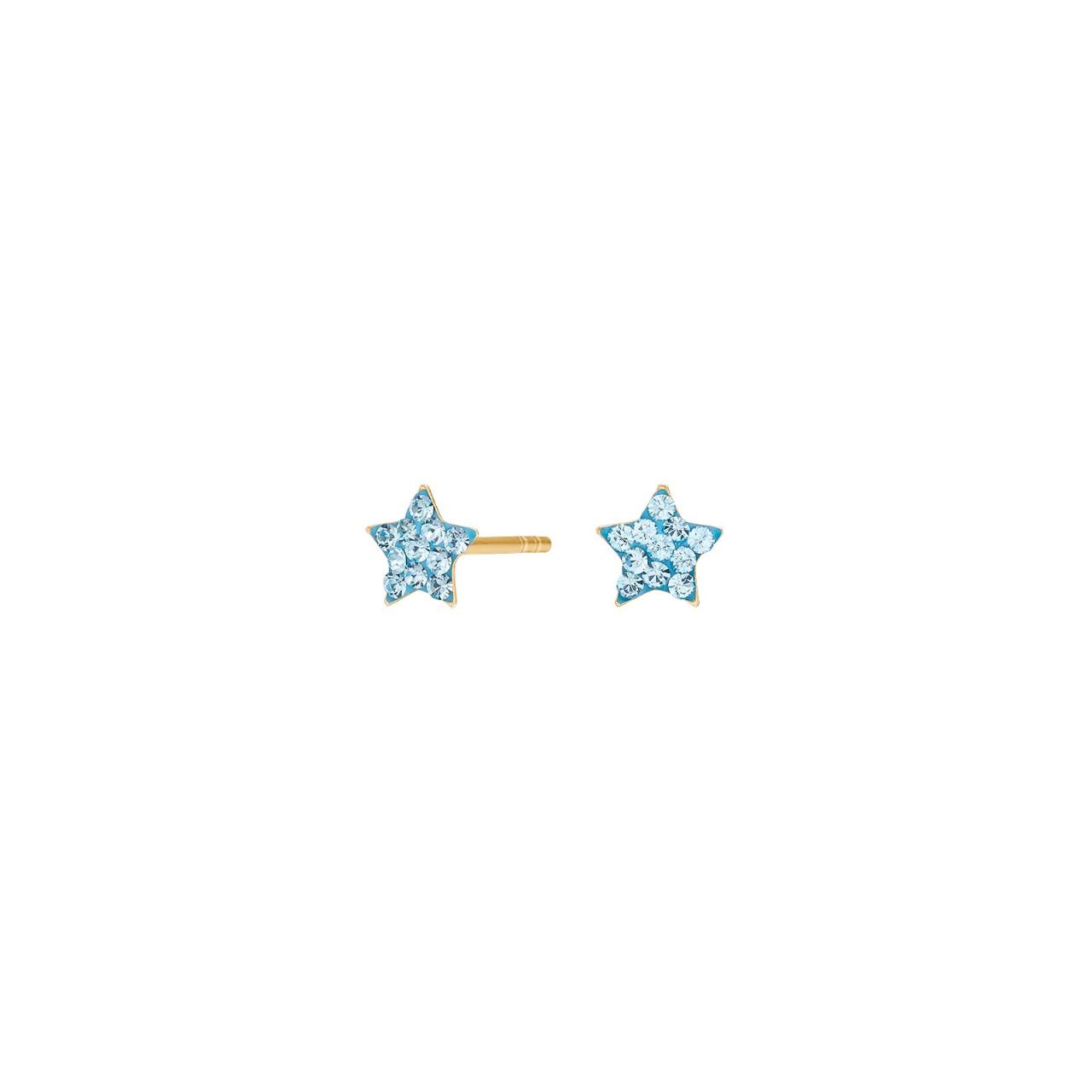 Goldp. silver earrings star w. light blue cz