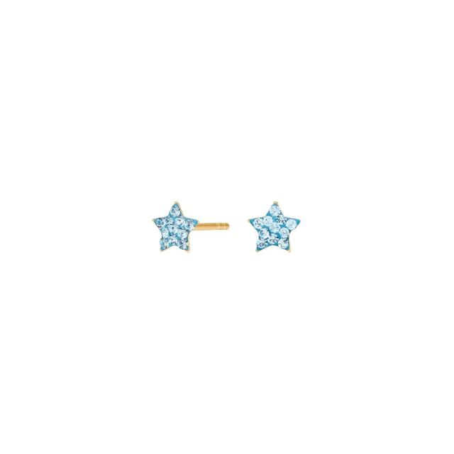 Goldp. silver earrings star w. light blue cz