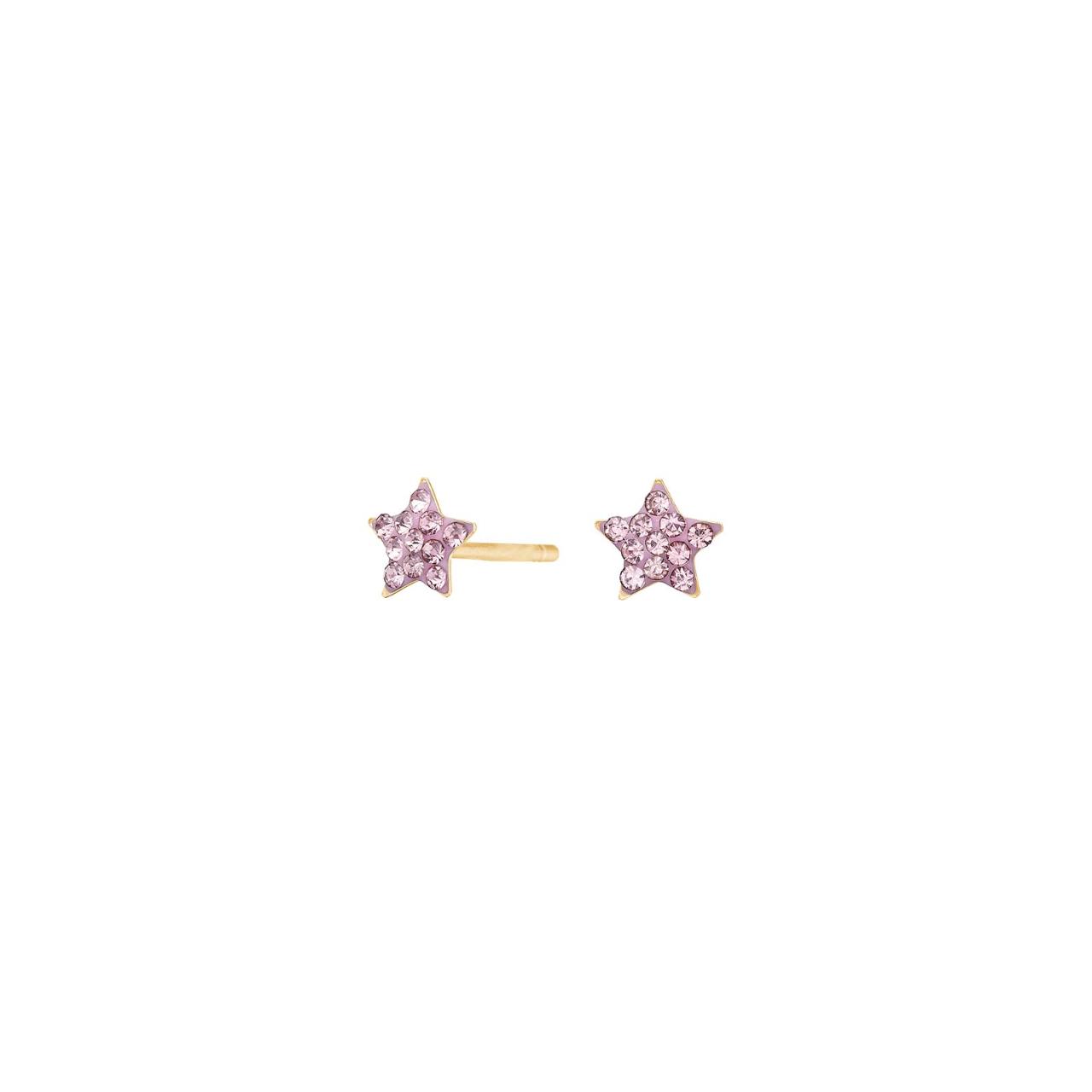 Goldp. silver earrings star w. pink cz