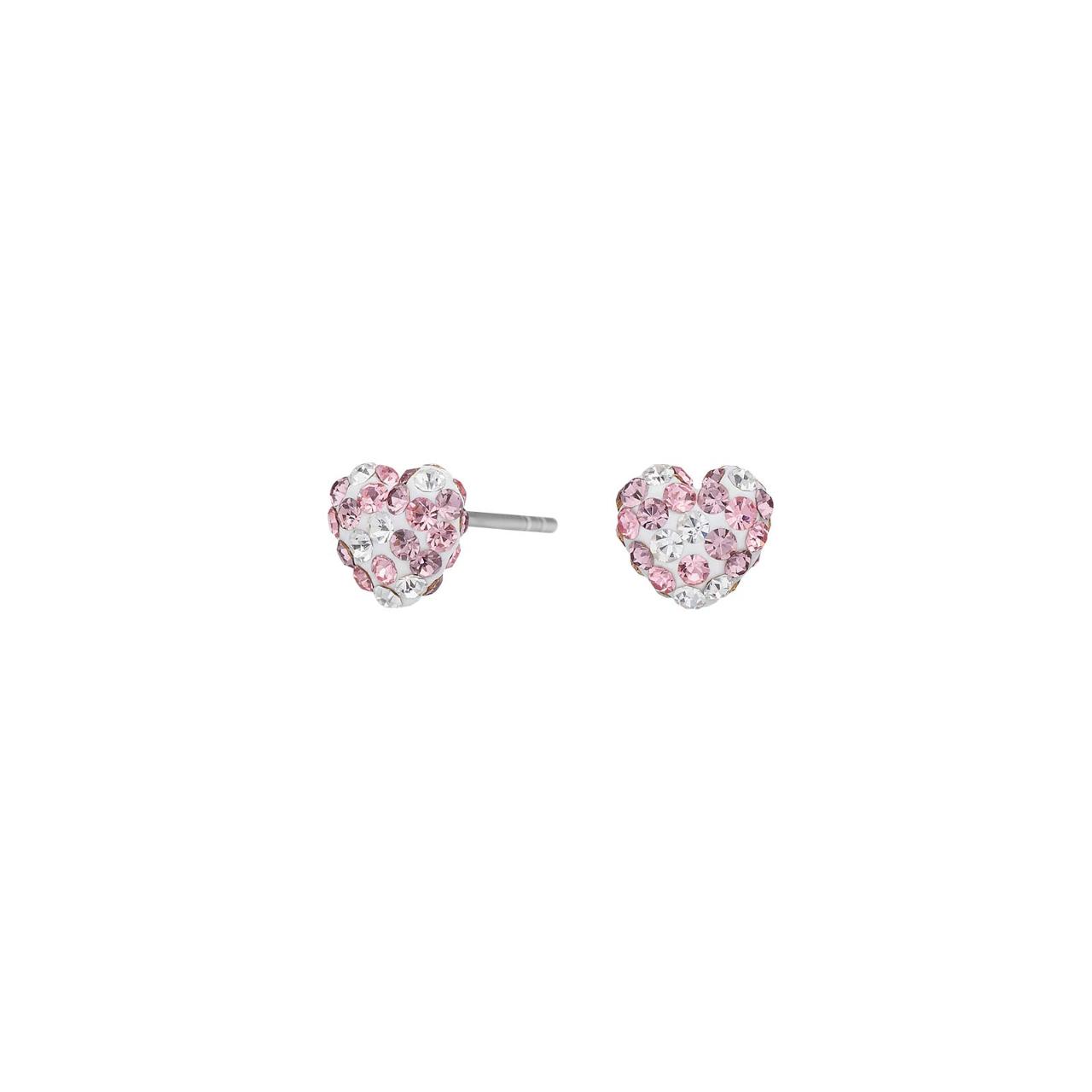 Rhd. silver ear studs heart w. rosa mix cz.