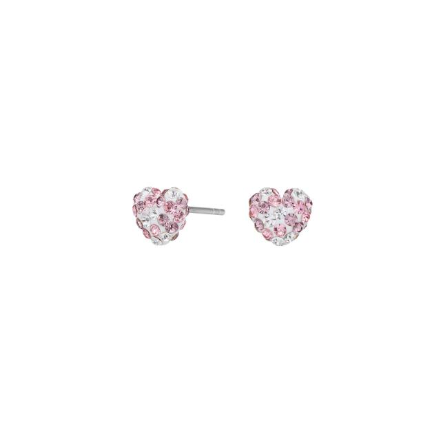 Rhd. silver ear studs heart w. rosa mix cz.