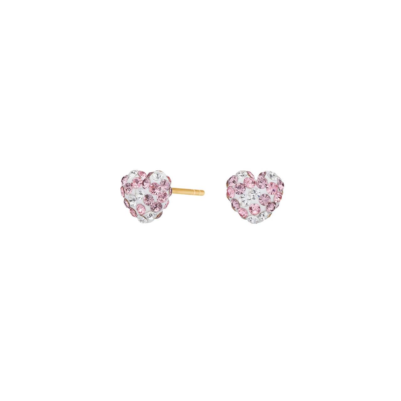 Goldp. silver ear studs heart w. rosa mix cz.